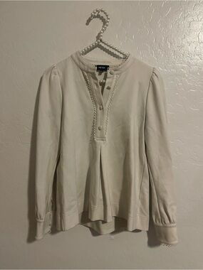 ME+EM Cream Long-Sleeve Scalloped Popover Blouse